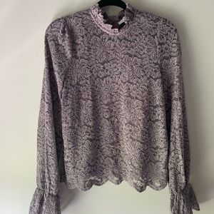 Anthropologie Brown Blouse with Floral Detail